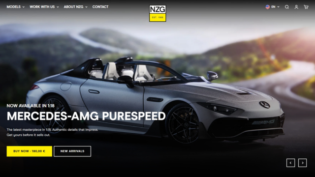 Screenshot der Website NZG Modelle, Projekt von pixelopment
